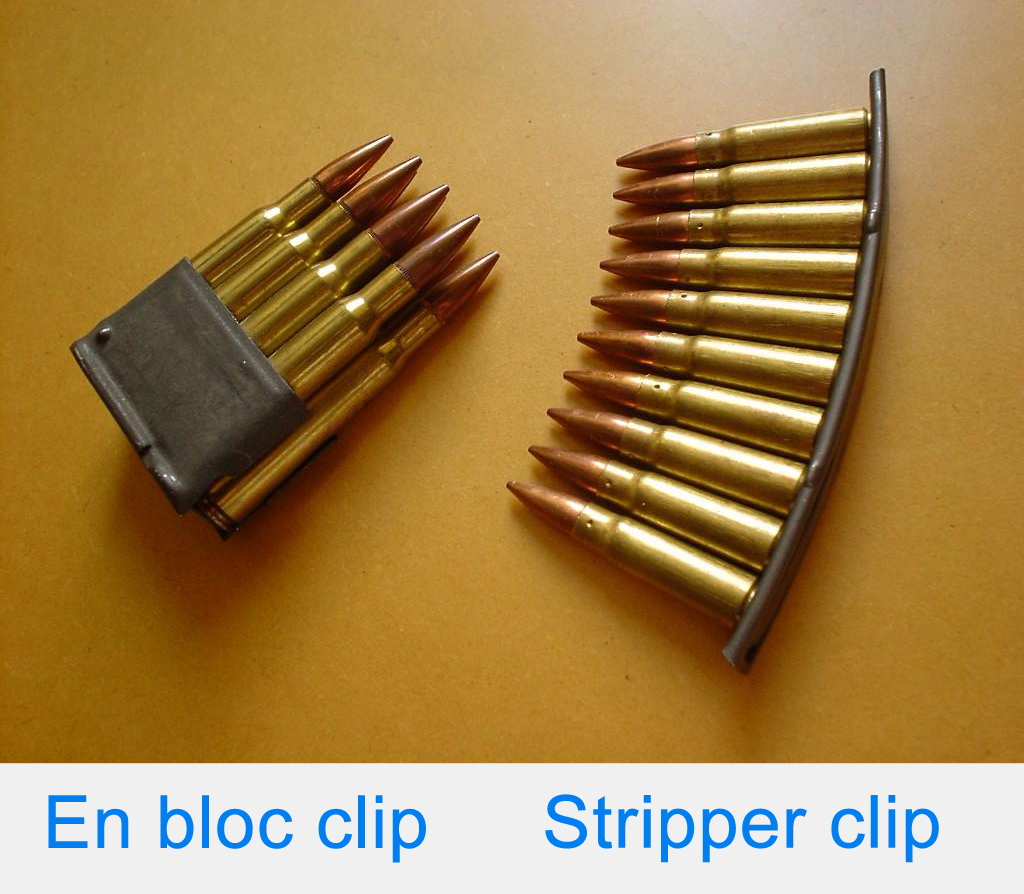 En-bloc (left) and stripper clips (right)